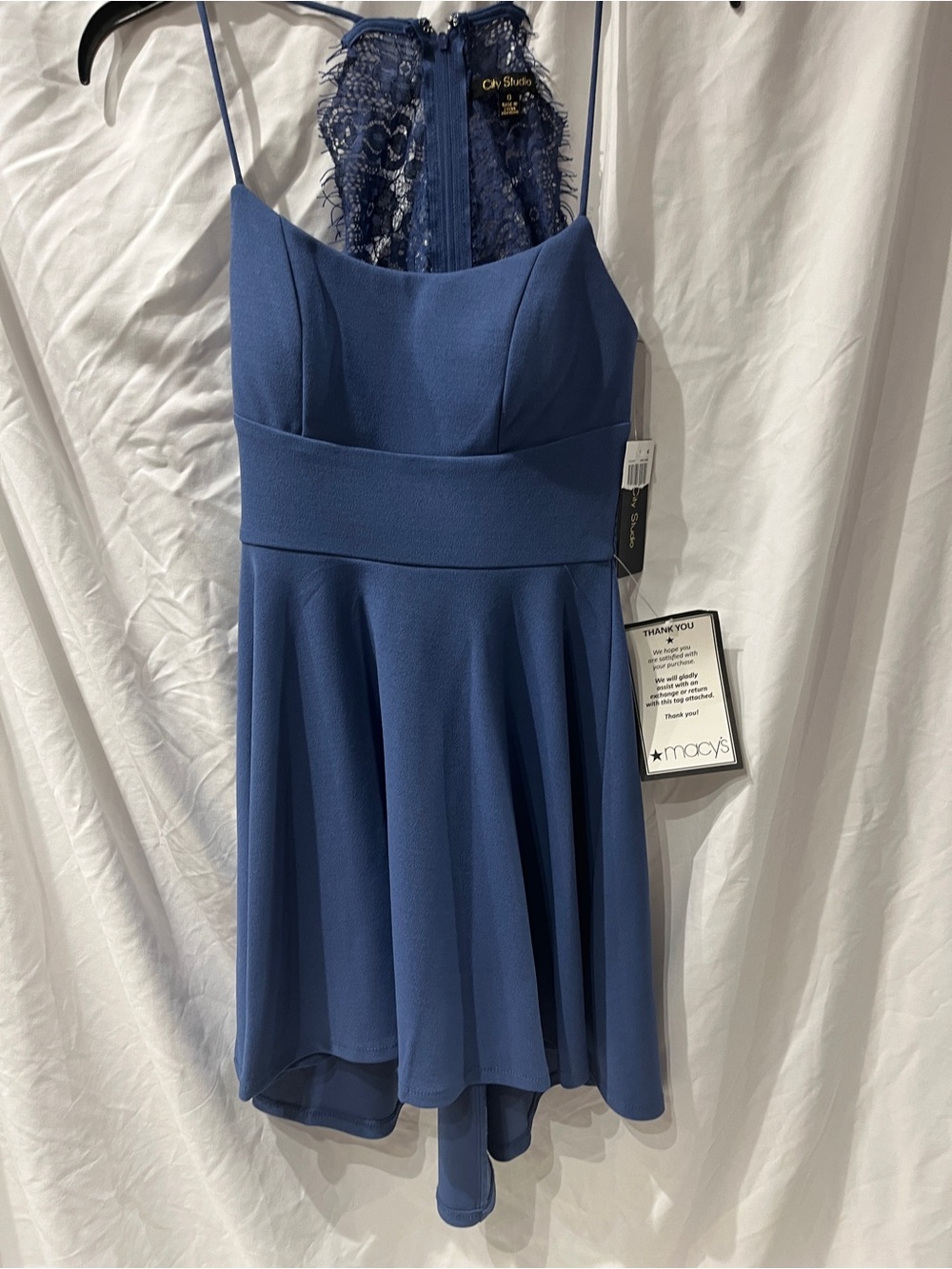 City Studio Slate Blue Spaghetti-Strap High-Low Dress